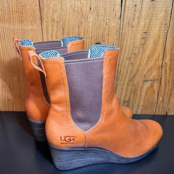 UGG Australia Shoes - UGG Dupre Chestnut Leather Wedge Boots Women’s Size 9